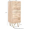 Chest - 5 Drawer - Tall - Hairpin Legs - Gold Geometric Inlay - Light Mango Wood