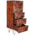 Chest - 5 Drawer - Tall - Hairpin Legs - Gold Geometric Inlay - Dark Mango Wood