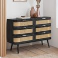 Noah Curved Chest - 6 Drawer - Wide - Black - Rattan