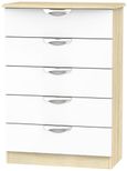 Camden White Gloss and Oak Effect 5 Drawer Chest