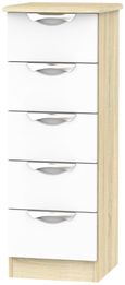 Camden White Gloss and Oak Effect 5 Drawer Narrow Chest