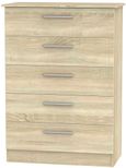 Contrast Oak Effect 5 Drawer Chest