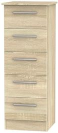 Contrast Oak Effect 5 Drawer Narrow Chest