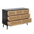 Croxley Wide Chest - 7 Drawer - Black and Rattan