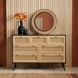 Croxley Wide Chest - 7 Drawer - Black and Rattan
