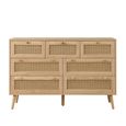 Croxley Wide Chest - 7 Drawer - Oak and Rattan