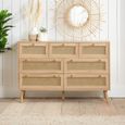 Croxley Wide Chest - 7 Drawer - Oak and Rattan
