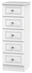 Crystal White 5 Drawer Narrow Chest