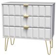 Cube White 3 Drawer Small Chest with Gold Hairpin Legs