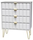 Cube White 4 Drawer Chest with Gold Hairpin Legs