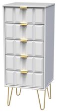 Cube White 5 Drawer Narrow Chest with Gold Hairpin Legs