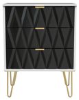 Diamond Black and White 3 Drawer Midi Chest with Gold Hairpin Legs