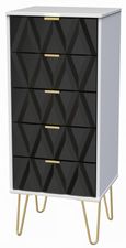 Diamond Black and White 5 Drawer Narrow Chest with Gold Hairpin Legs