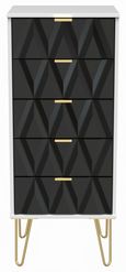 Diamond Black and White 5 Drawer Narrow Chest with Gold Hairpin Legs