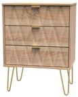 Diamond Oak Effect 3 Drawer Midi Chest with Gold Hairpin Legs