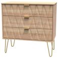 Diamond Oak Effect 3 Drawer Small Chest with Gold Hairpin Legs