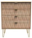 Diamond Oak Effect 4 Drawer Chest with Gold Hairpin Legs