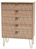 Diamond Oak Effect 5 Drawer Chest with Gold Hairpin Legs