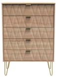 Diamond Oak Effect 5 Drawer Chest with Gold Hairpin Legs