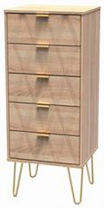 Diamond Oak Effect 5 Drawer Narrow Chest with Gold Hairpin Legs