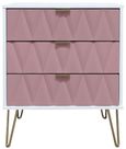 Diamond Pink and White 3 Drawer Midi Chest with Gold Hairpin Legs