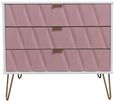 Diamond Pink and White 3 Drawer Small Chest with Gold Hairpin Legs
