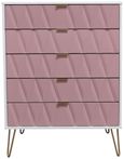Diamond Pink and White 5 Drawer Chest with Gold Hairpin Legs
