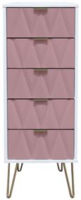 Diamond Pink and White 5 Drawer Narrow Chest with Gold Hairpin Legs