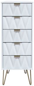 Diamond White 5 Drawer Narrow Chest with Gold Hairpin Legs