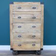 Chest - Mango Wood - 5 Drawer - on Wheels