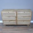 Chest - Mango Wood and Rattan - 6 Drawer - Wide