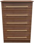 Faye Walnut Effect 5 Drawer Chest
