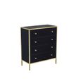 Fenwick Chest - 4 Drawer - Black Glass - Gold Trim