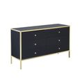 Fenwick Wide Chest - 6 Drawer - Black Glass - Gold Trim