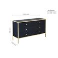 Fenwick Wide Chest - 6 Drawer - Black Glass - Gold Trim
