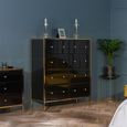 Fenwick Chest - Multi Drawer - Black Glass - Gold Trim