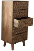 Geometric Carved Mango Wood 5 Drawer Narrow Chest