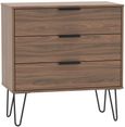 Hong Kong Walnut Effect 3 Drawer Midi Chest with Hairpin Legs