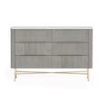 Isabella Grey Chest - 6 Drawer Wide Fluted - White Marble Top