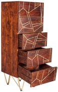Kaza Dark Mango Wood Narrow 5 Drawer Chest - Hairpin Legs with Gold Geometric Inlay