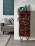 Kaza Dark Mango Wood Narrow 5 Drawer Chest - Hairpin Legs with Gold Geometric Inlay