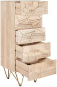 Kaza Light Mango Wood 5 Drawer Narrow Chest - Hairpin Legs with Gold Geometric Inlay