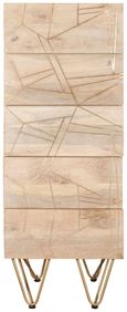 Kaza Light Mango Wood 5 Drawer Narrow Chest - Hairpin Legs with Gold Geometric Inlay