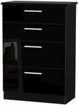 Knightsbridge Black Gloss 4 Drawer Deep Chest