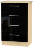 Knightsbridge Black Gloss and Light Oak 4 Drawer Midi Chest