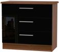 Knightsbridge Black Gloss and Walnut Effect 3 Drawer Small Chest
