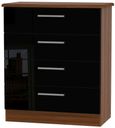 Knightsbridge Black Gloss and Walnut Effect 4 Drawer Chest