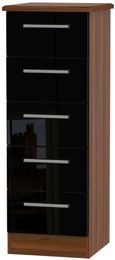 Knightsbridge Black Gloss and Walnut Effect 5 Drawer Narrow Chest