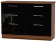 Knightsbridge Black Gloss and Walnut Effect 6 Drawer Midi Chest