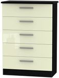 Knightsbridge Cream Gloss and Black 5 Drawer Chest